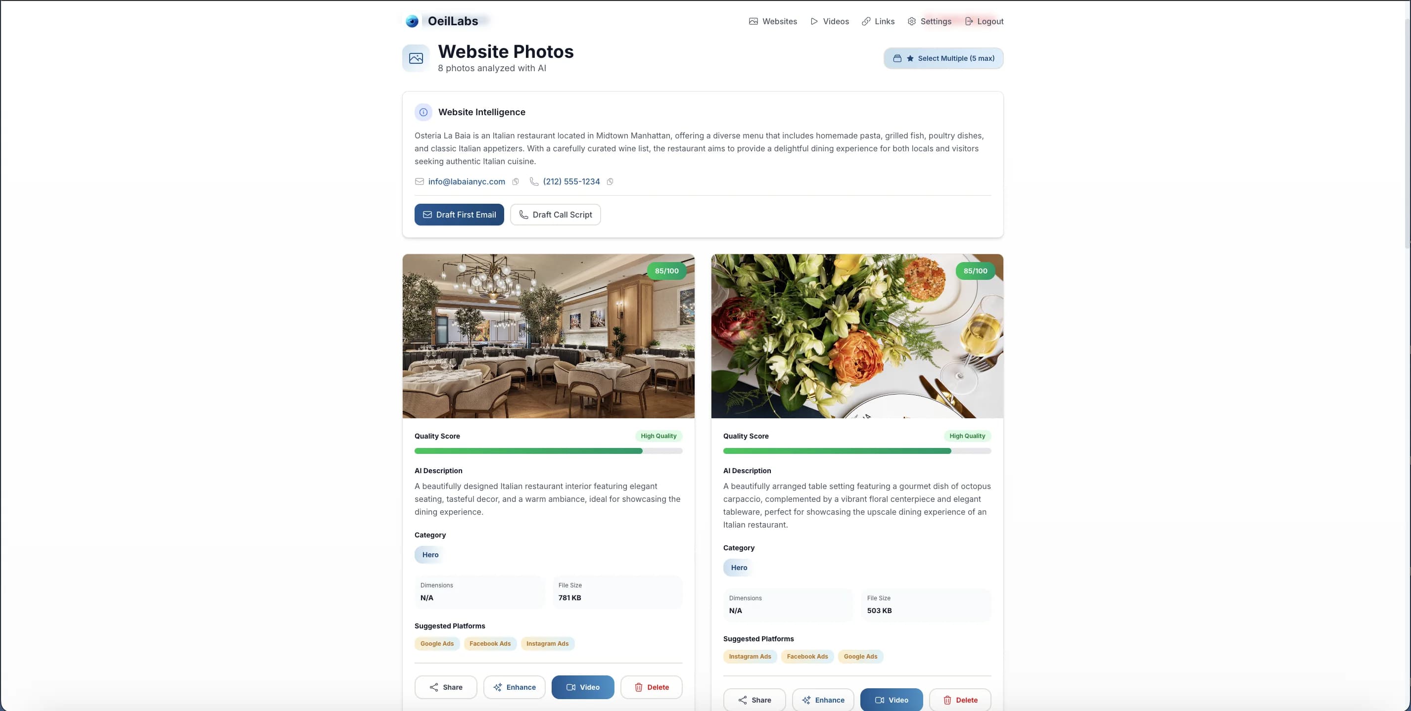 Photo Analysis - AI quality scores and descriptions