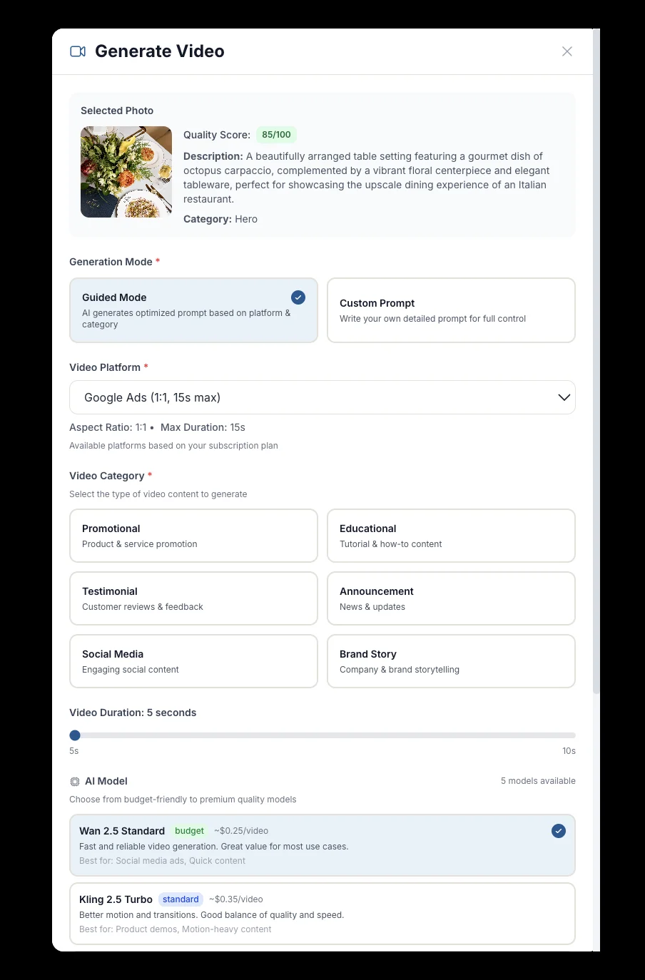 Video Generation - Platform selection and AI models